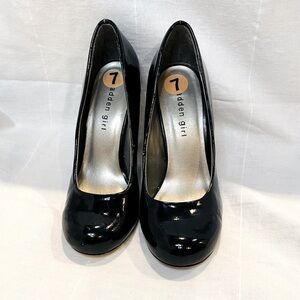 Madden Girl, pat and leather, chunky heel, rounded toe, closed toe